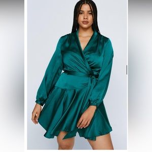 Satin Flowy Wrap Dress